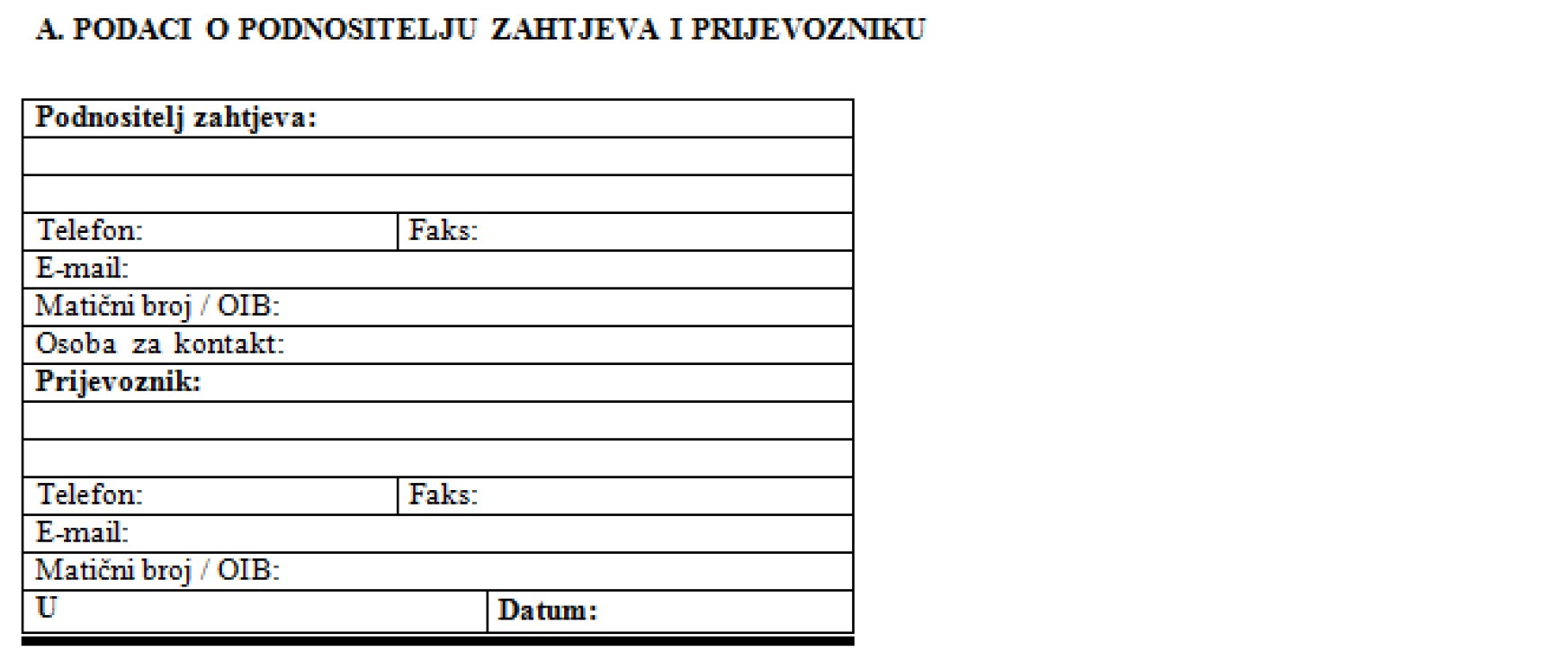 Obrazac zahtjeva za upoznavanje